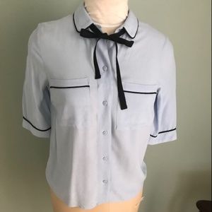 Marks & Spencer Blue Tie Blouse Sailor Button Sz 4